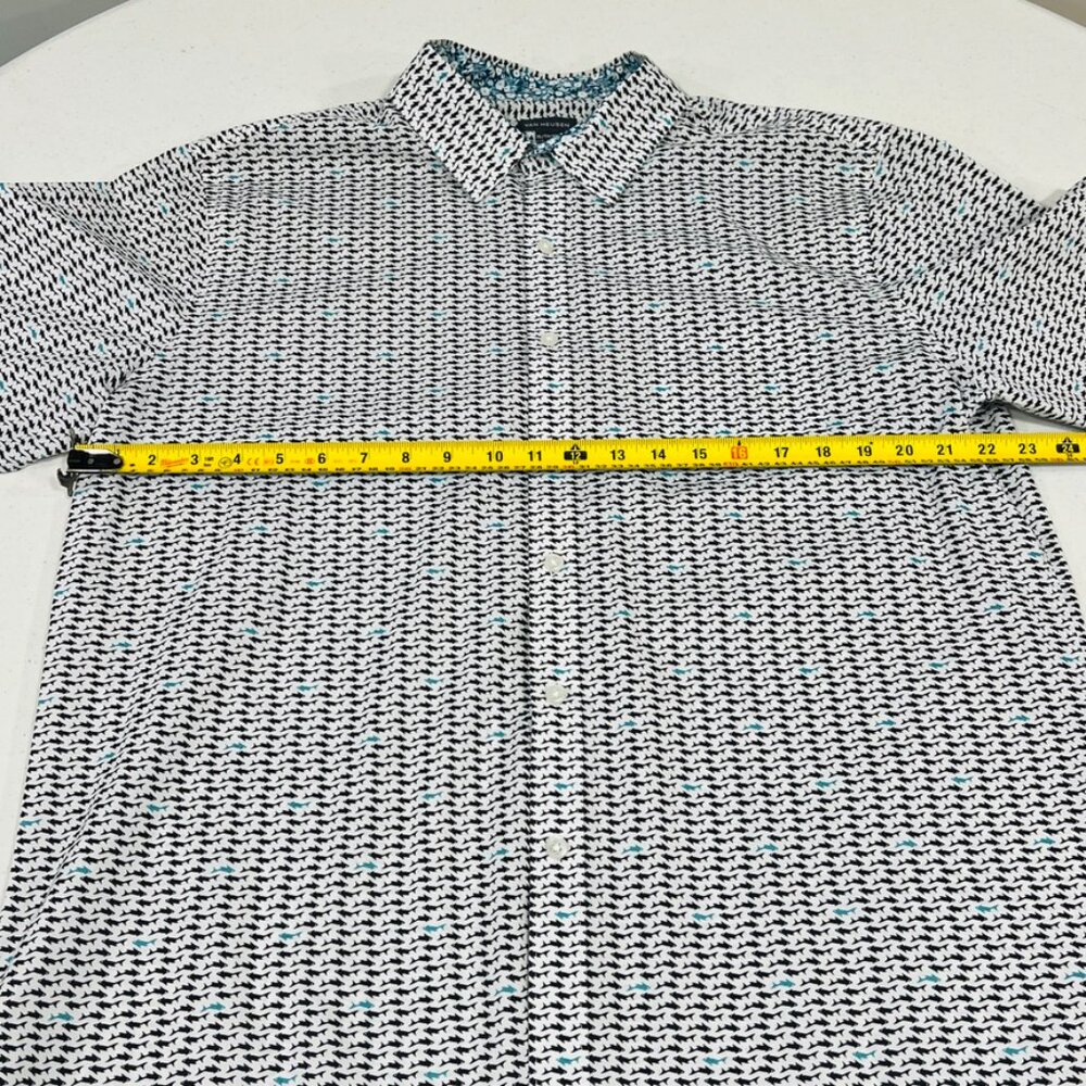 Van Heusen Short Sleeve Button Up Shirt XL 17-17.5 Shark Fish Print - White Blue - Picture 4 of 6